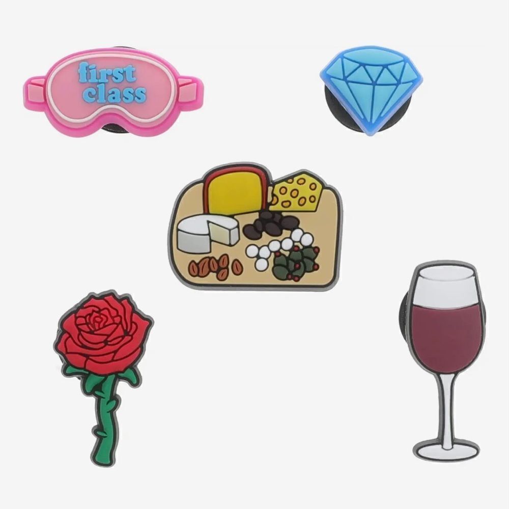 Crocs Jibbitz Charms Five Pack New Ladies Night Rose Wine Cheese Diamond
